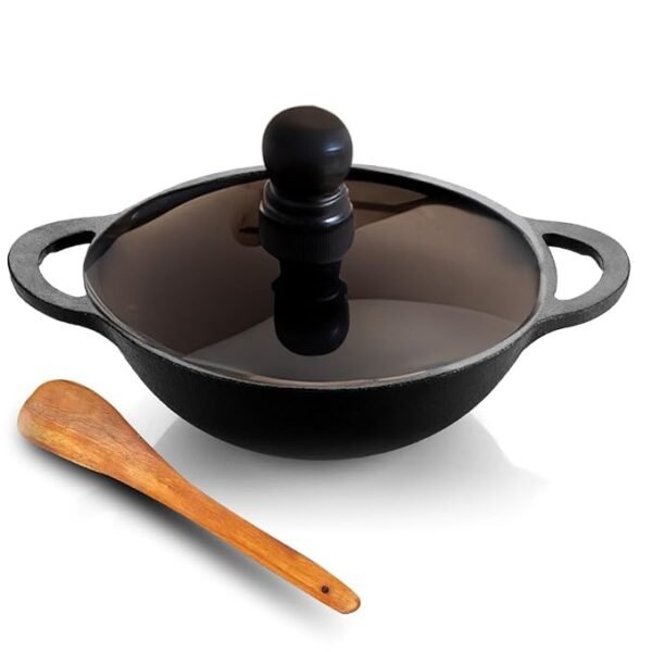 Lifelong Cast Iron Kadhai 24cm with Glass LiD 3.3KG