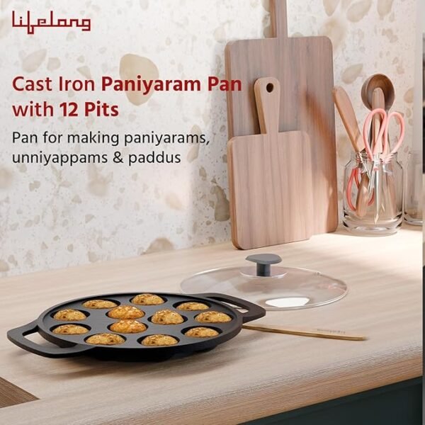 Lifelong Cast Iron PANIYARAM 12 PIT PAN WITH LID