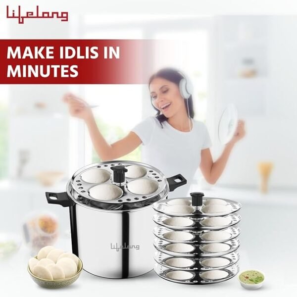 Lifelong Idli Cooker 6 Plate | 24 idlis | Stainless Steel Idli Cooker
