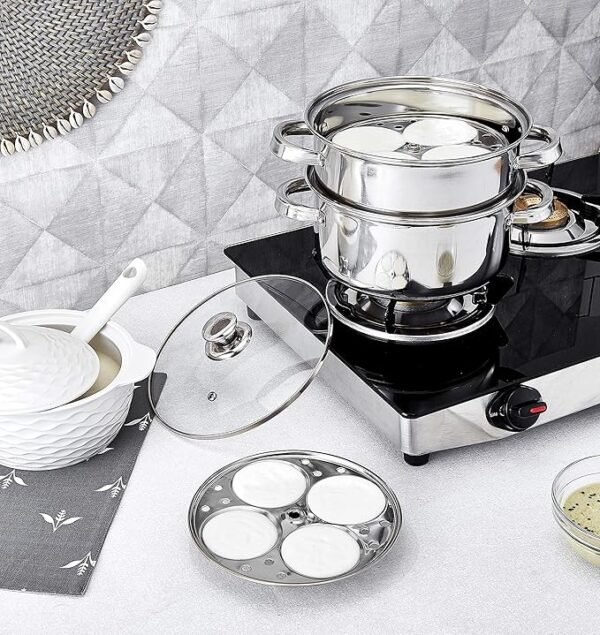 Solimo -SS 2 Tier  Idli Cum Modak Maker With Glass Lid 3 Liters